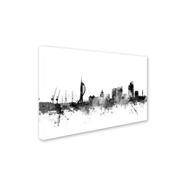 Michael Tompsett 'Portsmouth England Skyline B&W' Canvas Art,16x24